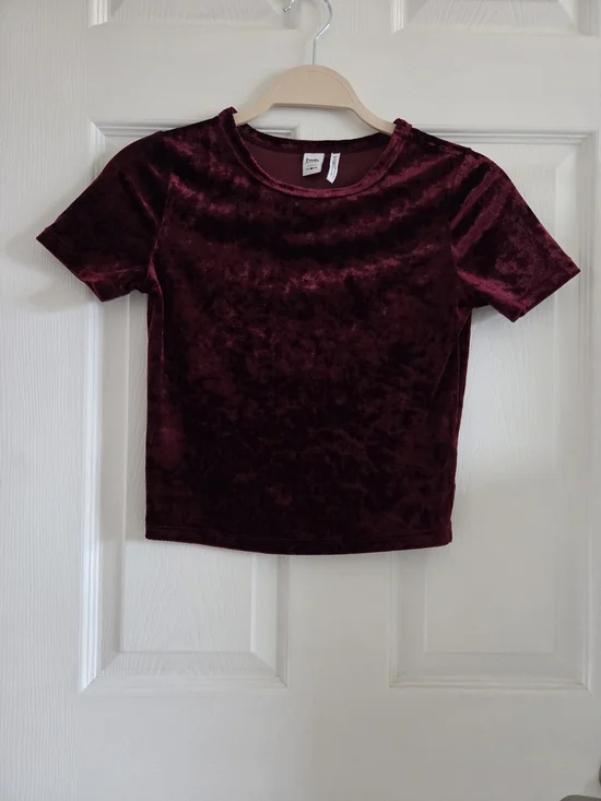 twik Crushed Velvet Short Sleeve Tee - Burgundy - Picture 1 of 1